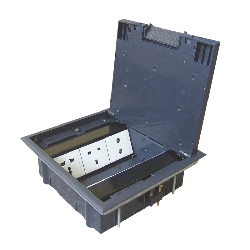12 Module Capacity Socket Box Black Cover Plastic Floor Socket